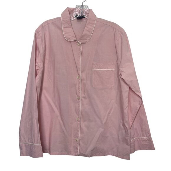J Crew Front Button Pajama Shirt Womens Medium Pink Cotton Long Sleeves - Picture 1 of 8
